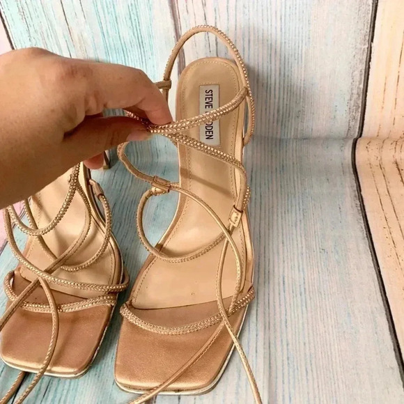Steve Madden rose gold rhinestone strappy stiletto sandals - Picture 6 of 11